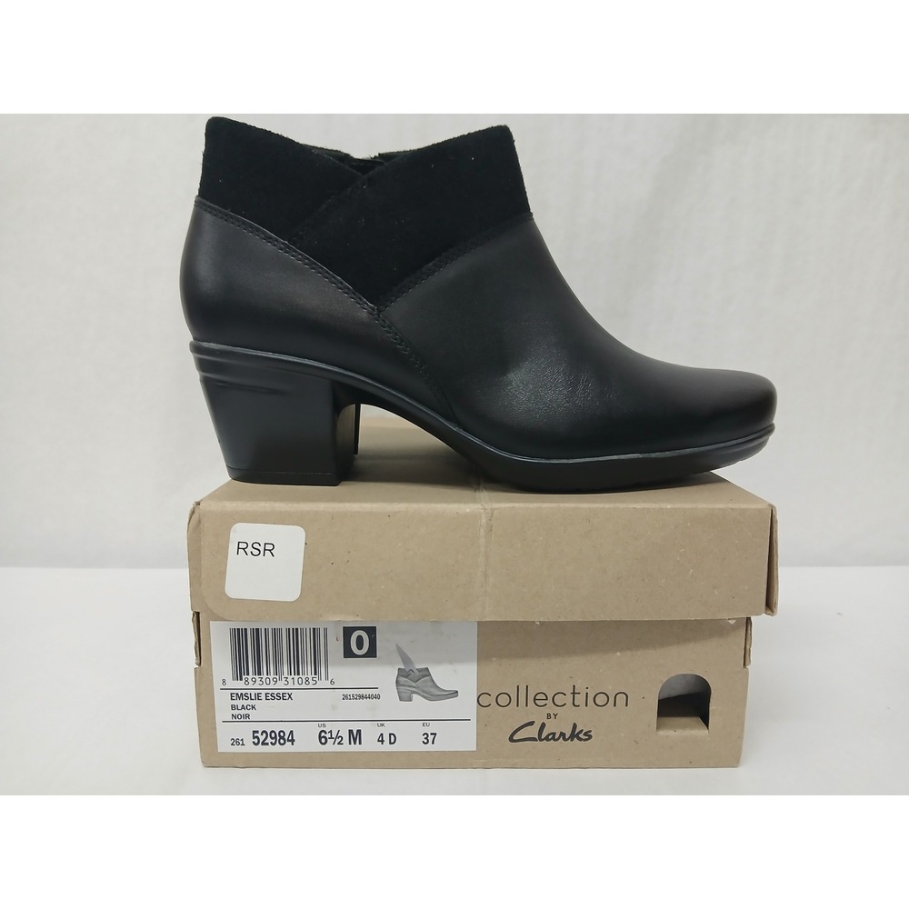 Clarks Emslie Essex Heeled Black Leather Ankle Boots 26152984 Women's Size 6.5M